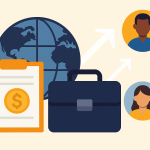 nternational money transfers illustration – business person sending global payments via online platform
