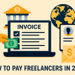 Paying freelancers globally in 2025 using invoice and digital tools illustration