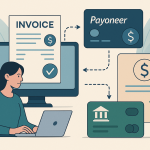 Digital illustration representing Payoneer payment process for freelancers and businesses in 2025