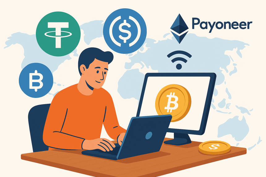 Freelancer receiving crypto payments in USDT and USDC with Payoneer fiat withdrawal