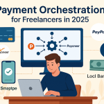 Illustration of a freelancer managing finances and international payments online in 2025