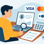 Freelancer analyzing Visa and Mastercard payment fees with Payoneer dashboard