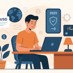 Young freelancer managing online payments and invoices on multiple devices