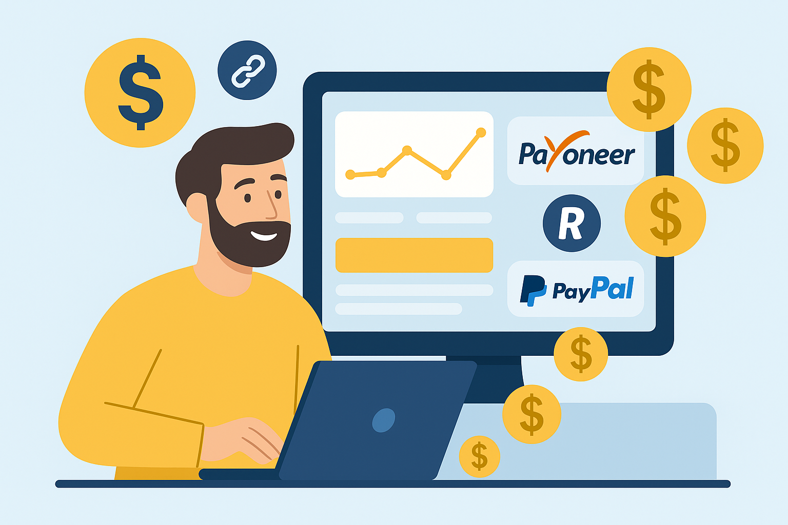 Freelancer monetizing payment platforms like Payoneer via affiliate dashboard and SaaS analytics