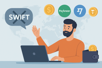 Freelancer choosing Payoneer, Wise, and stablecoins over SWIFT for global payments