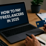 Business owner making an online payment to freelancers using digital platforms in 2025