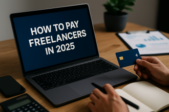 Business owner making an online payment to freelancers using digital platforms in 2025