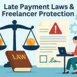 Flat-style illustration showing a freelancer concerned about late payments