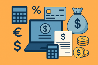 Illustration of digital tax withholding tools and financial documents for freelancers in 2025