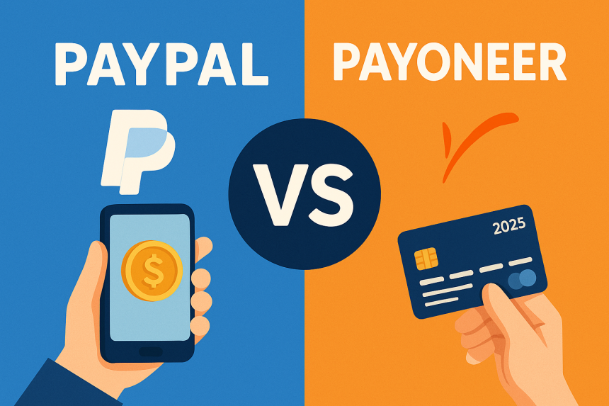 Digital illustration comparing PayPal and Payoneer for freelancers in 2025