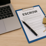 secure escrow payment workspace with laptop and contract for freelancers in 2025